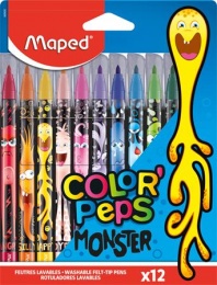 Filctoll készlet, 2,8 mm, kimosható, MAPED "Color`Peps Monster" 12 különböző szín